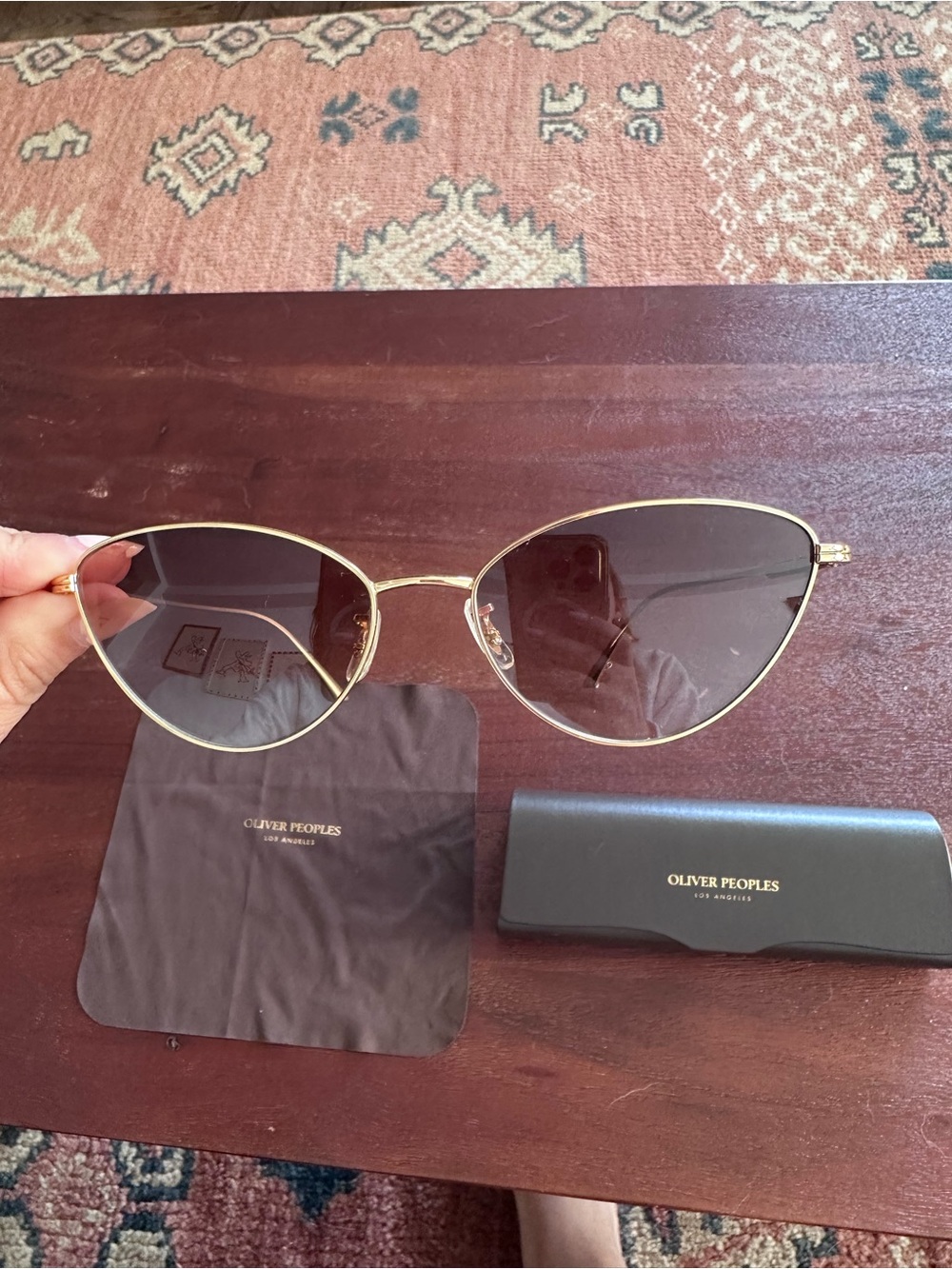 Gold Frame Cat-Eye Sunglasses with Brown Gradient Lenses - Women's